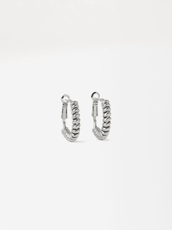 Spiral Stainless Steel Hoop Earrings, Silver, hi-res
