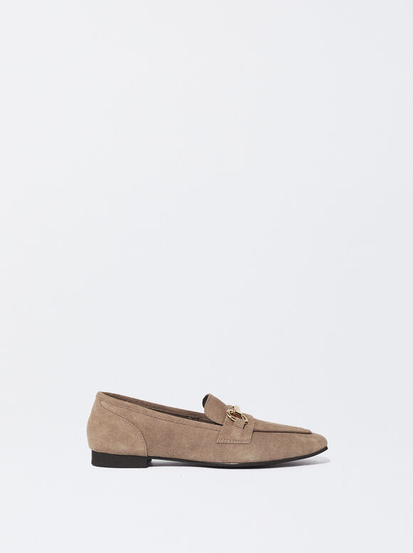 Leather Loafers With Buckle, Brown, hi-res