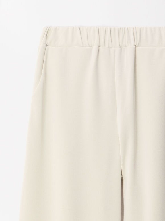 Pantalon  Fluide Avec Taille Élastique, Blanc, hi-res