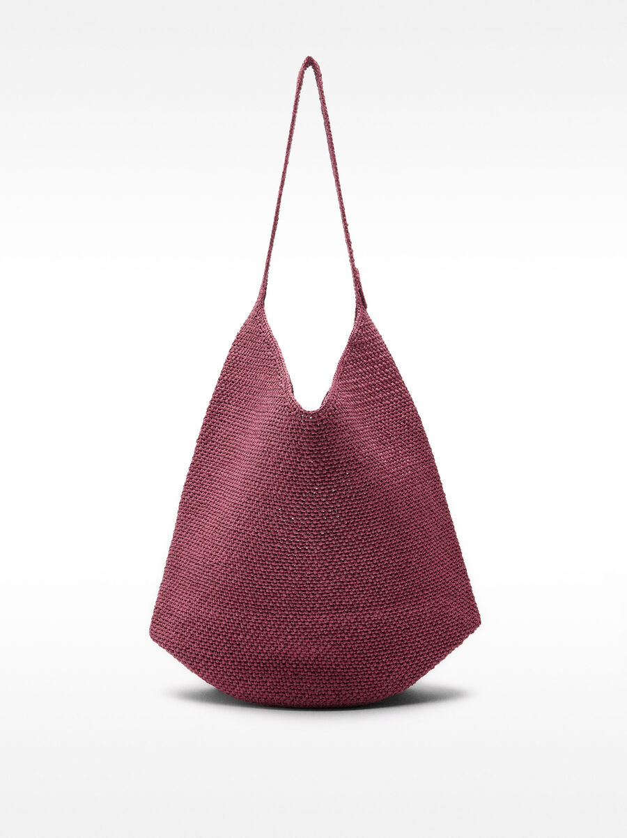 Straw-effect shoulder bag with side detail