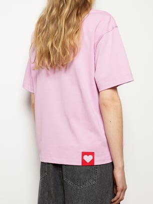 T-Shirt En Coton Avec Strass, Rose, hi-res