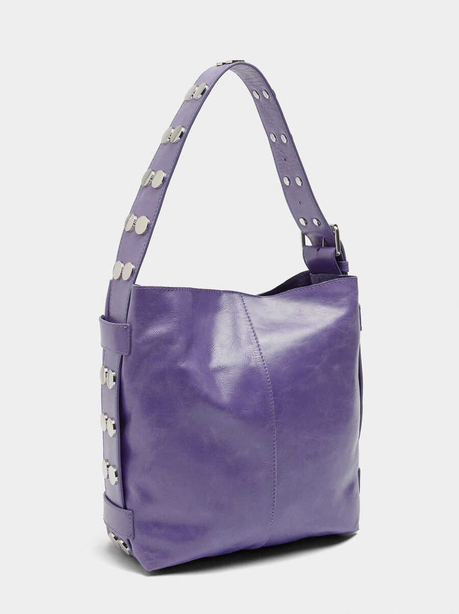 Leather shoulder bag with studs