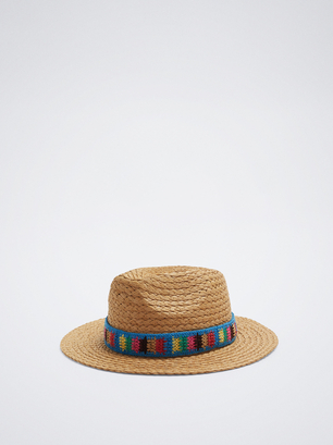 Multicoloured Straw-Effect Hat, Multicolor, hi-res