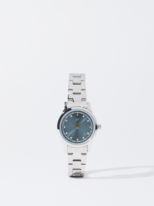Uhr Mit Stahlarmband, Blau, hi-res