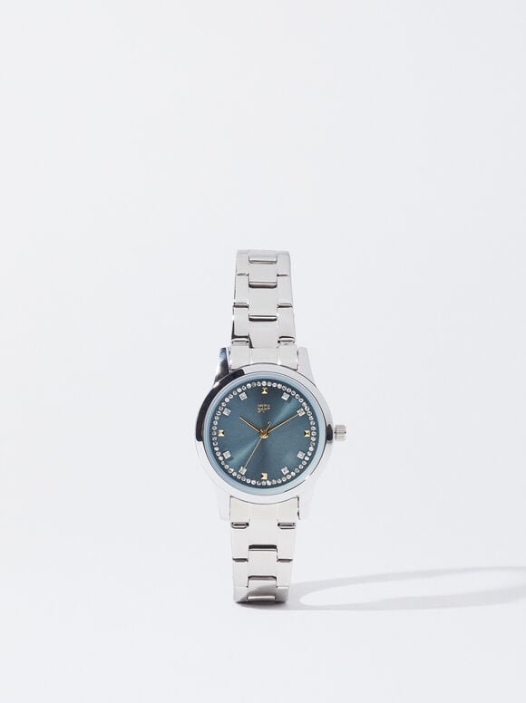 Watch With Steel Wristband, Blue, hi-res