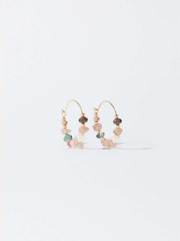 Hoop Earrings With Stone, Multicolor, hi-res