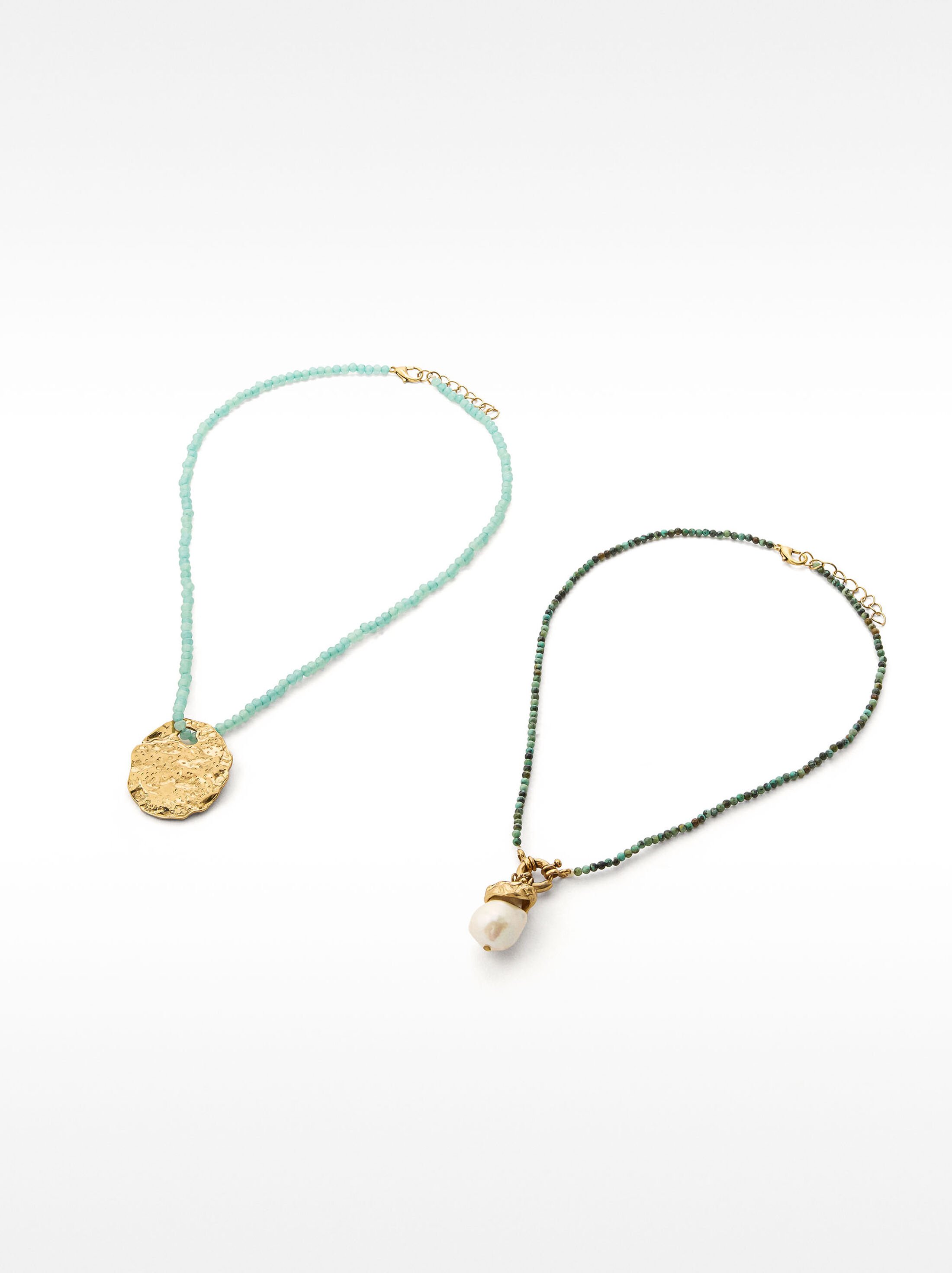 Set of stone necklaces with pearl image number 2.0