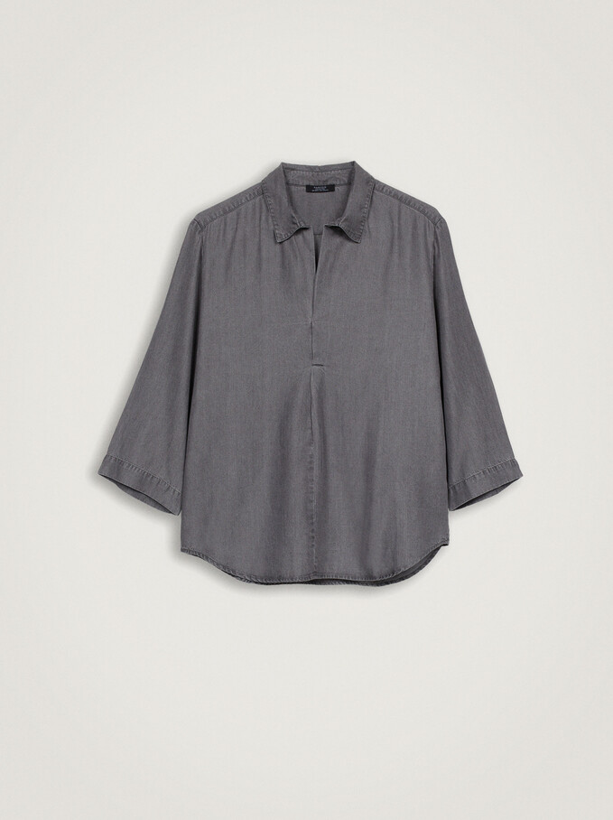 100% Lyocell Short Sleeve Shirt, Grey, hi-res