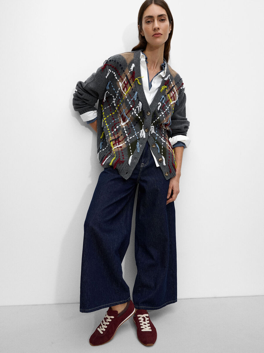 Cardigan jacquard avec broderie