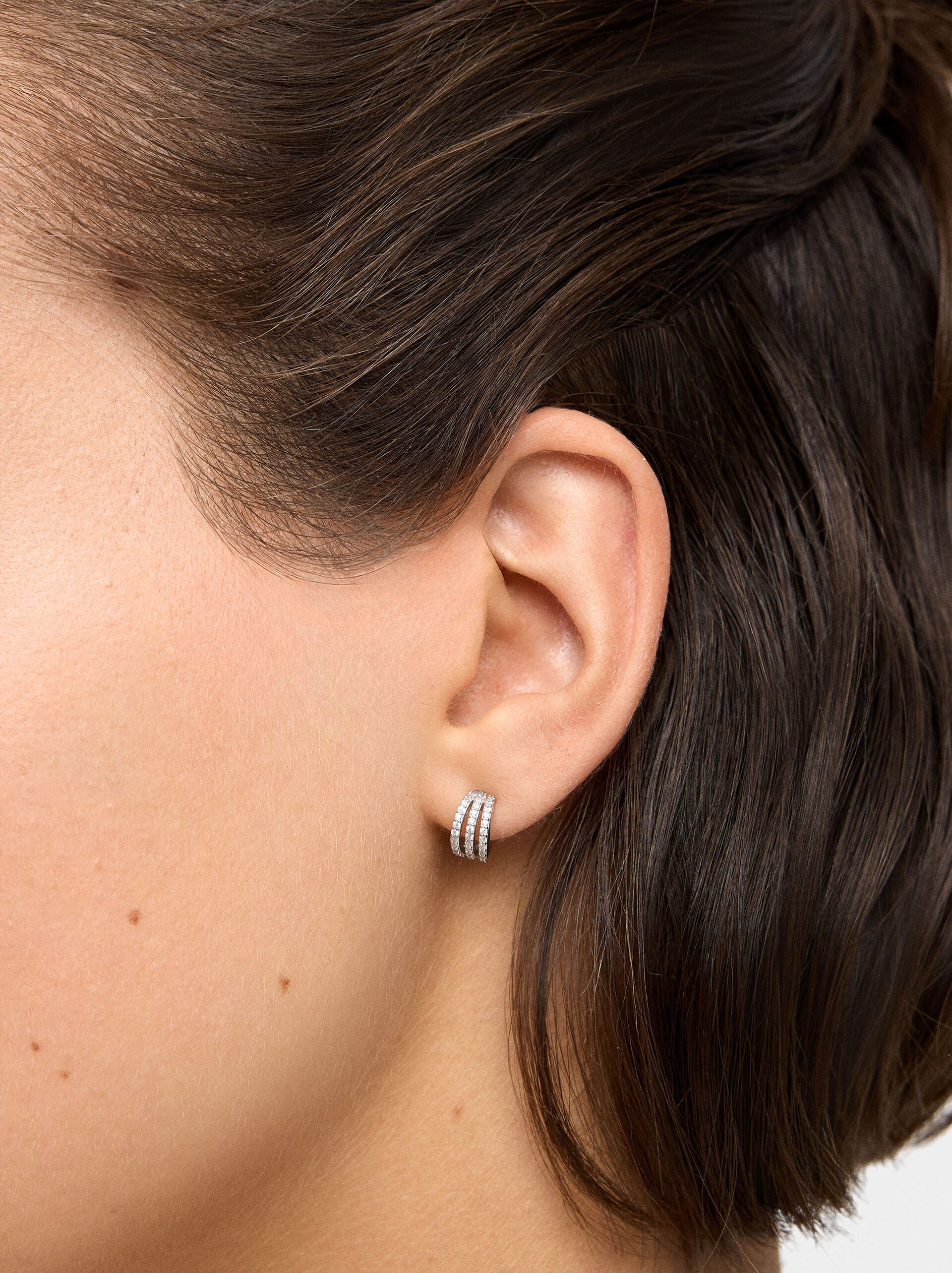 Single hoop earring with zirconia - 925 sterling silver image number 1.0