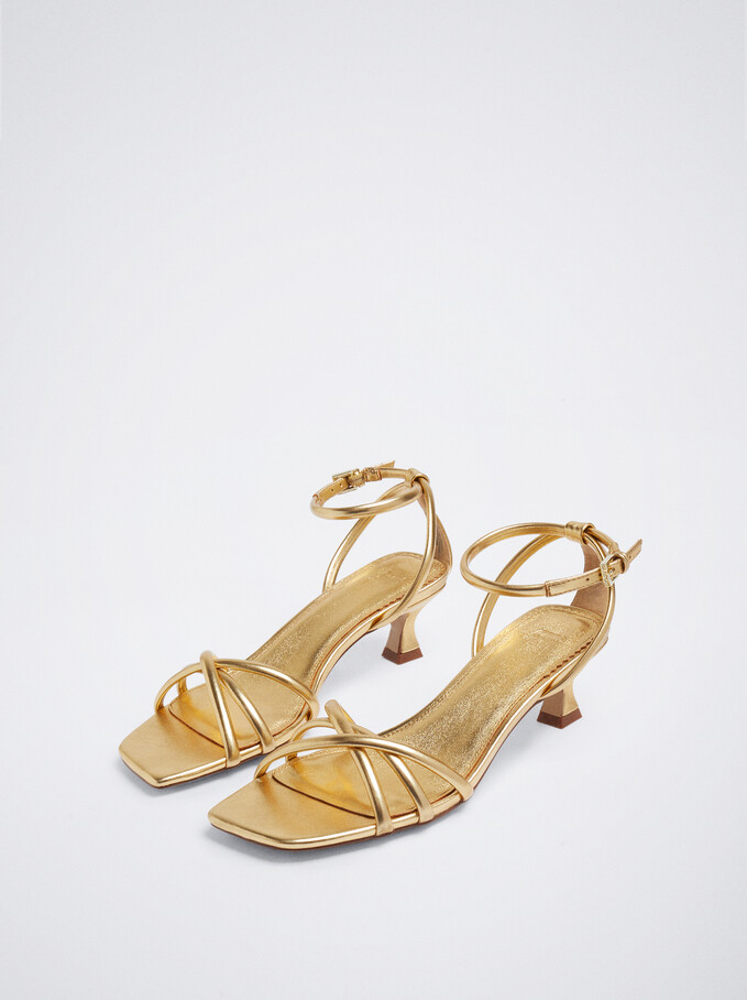 Golden Medium-Heel Sandals, Golden, hi-res