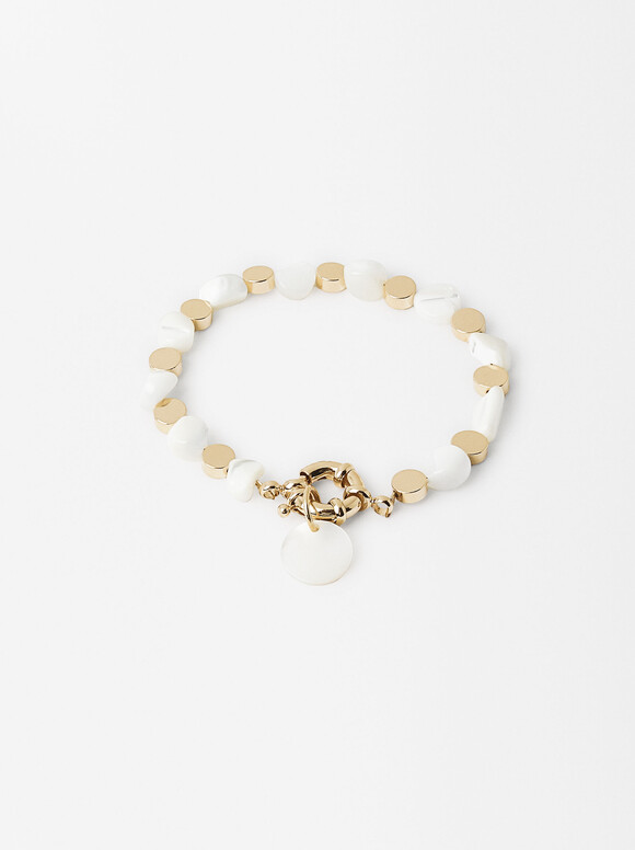 Gold Bracelet With Shells, White, hi-res