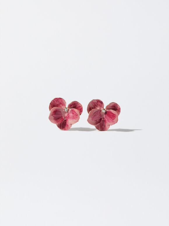 Boucles D’Oreille Fleur, Fuchsia, hi-res