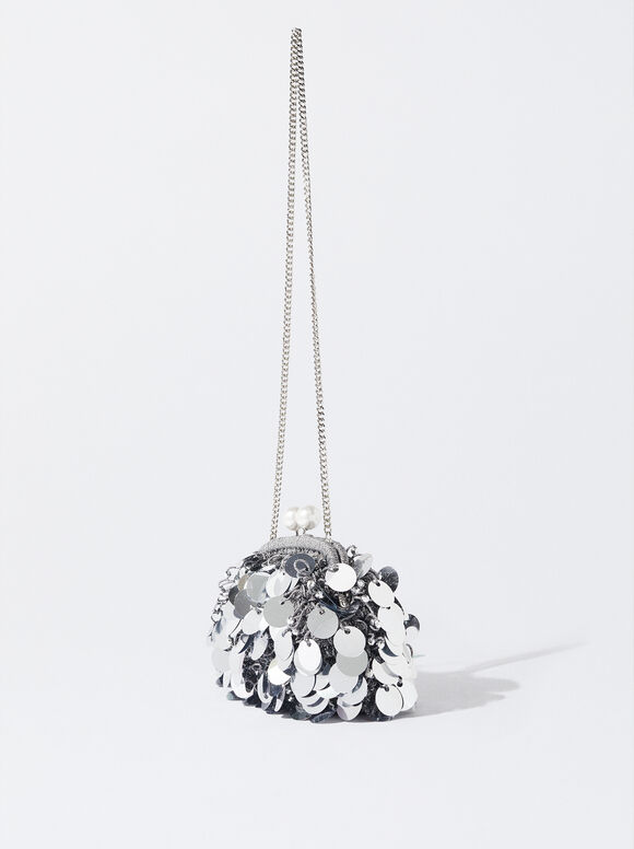 Party Handbag With Sequins, Silver, hi-res