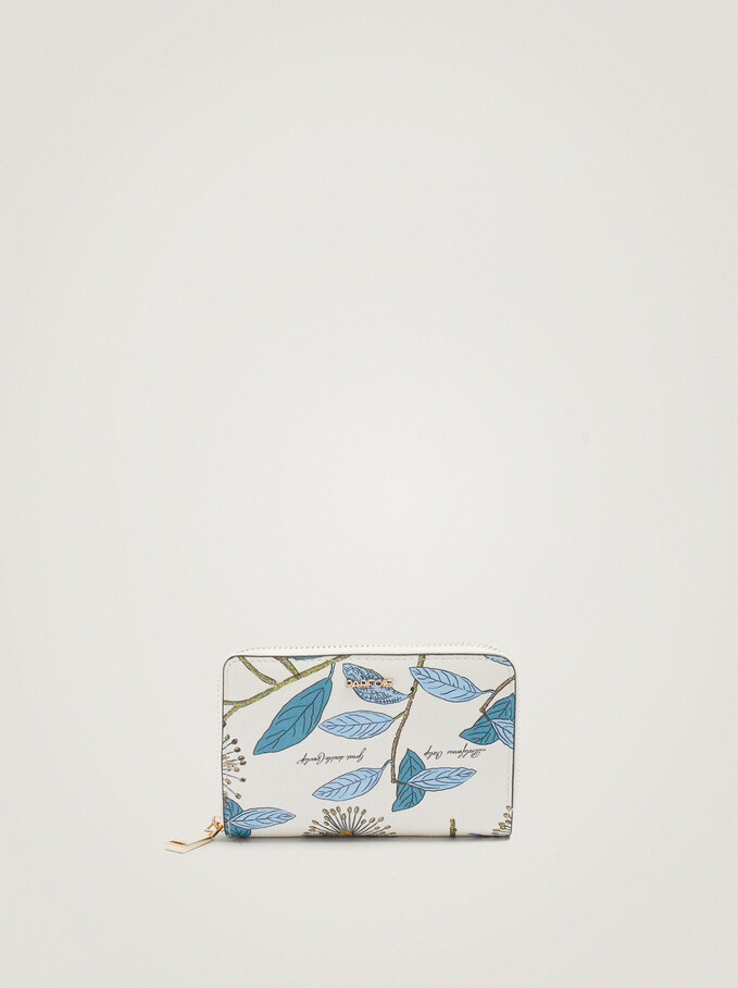 Small Leaf Print Wallet, Blue, hi-res