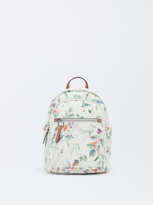 Floral Print Backpack, Green, hi-res