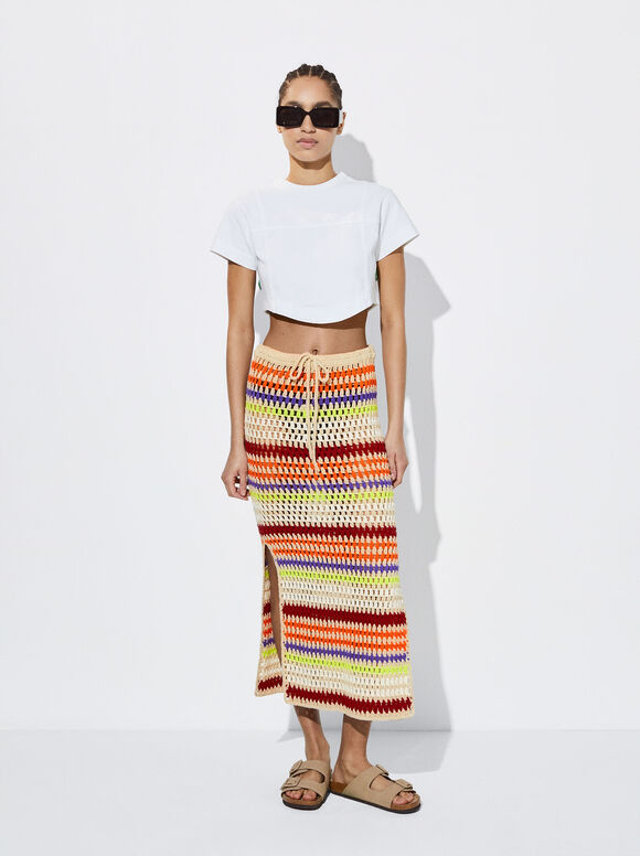 Crochet Midi Skirt, Multicolor, hi-res