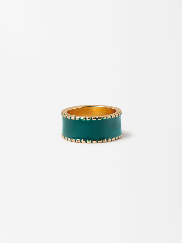 Enamel Gold-Toned Ring, Green, hi-res