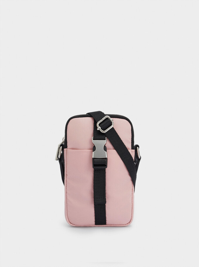 Nylon Mobile Phone Case With Shoulder Strap, Pink, hi-res