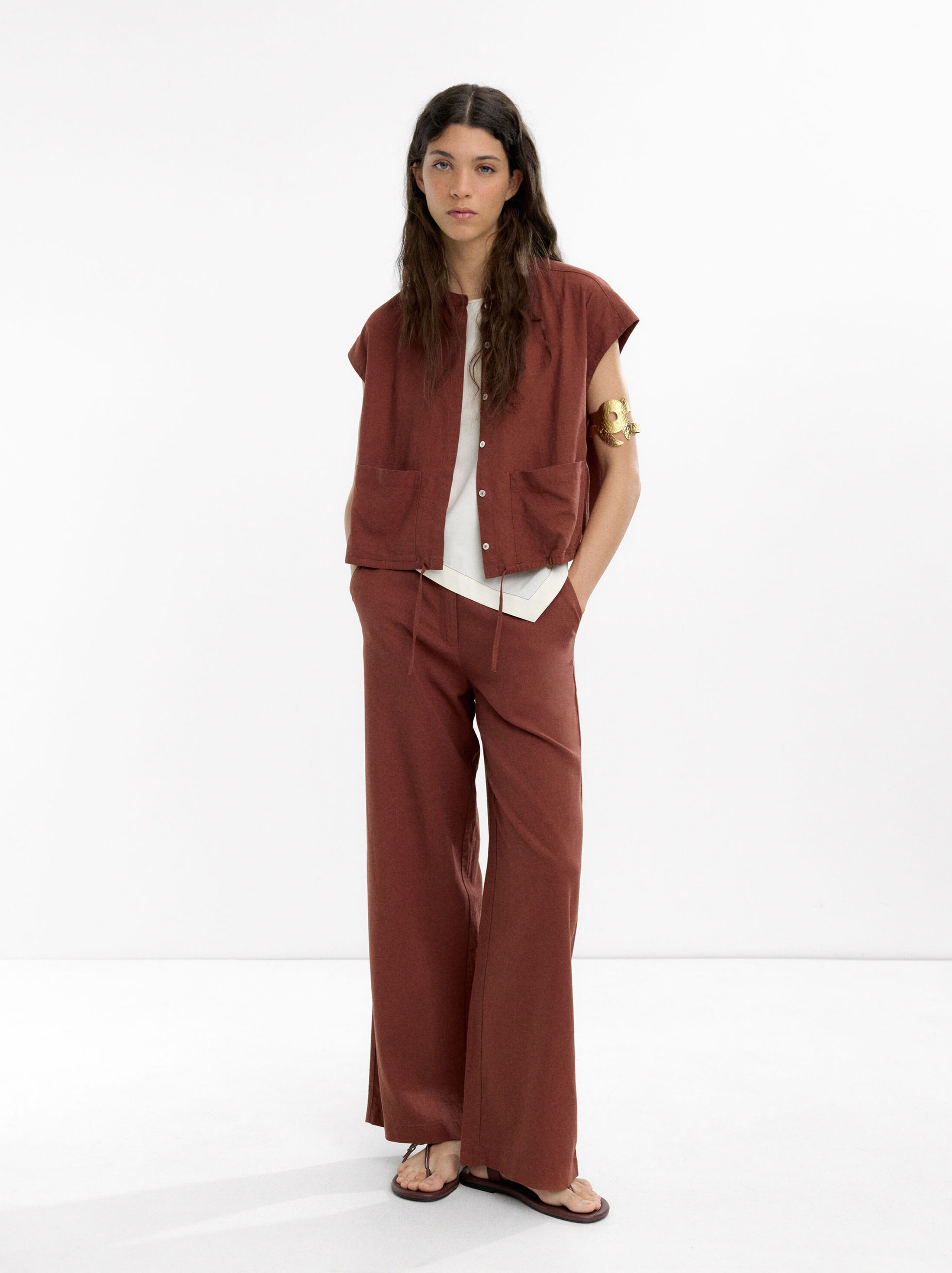 Straight trousers with linen image number 0.0