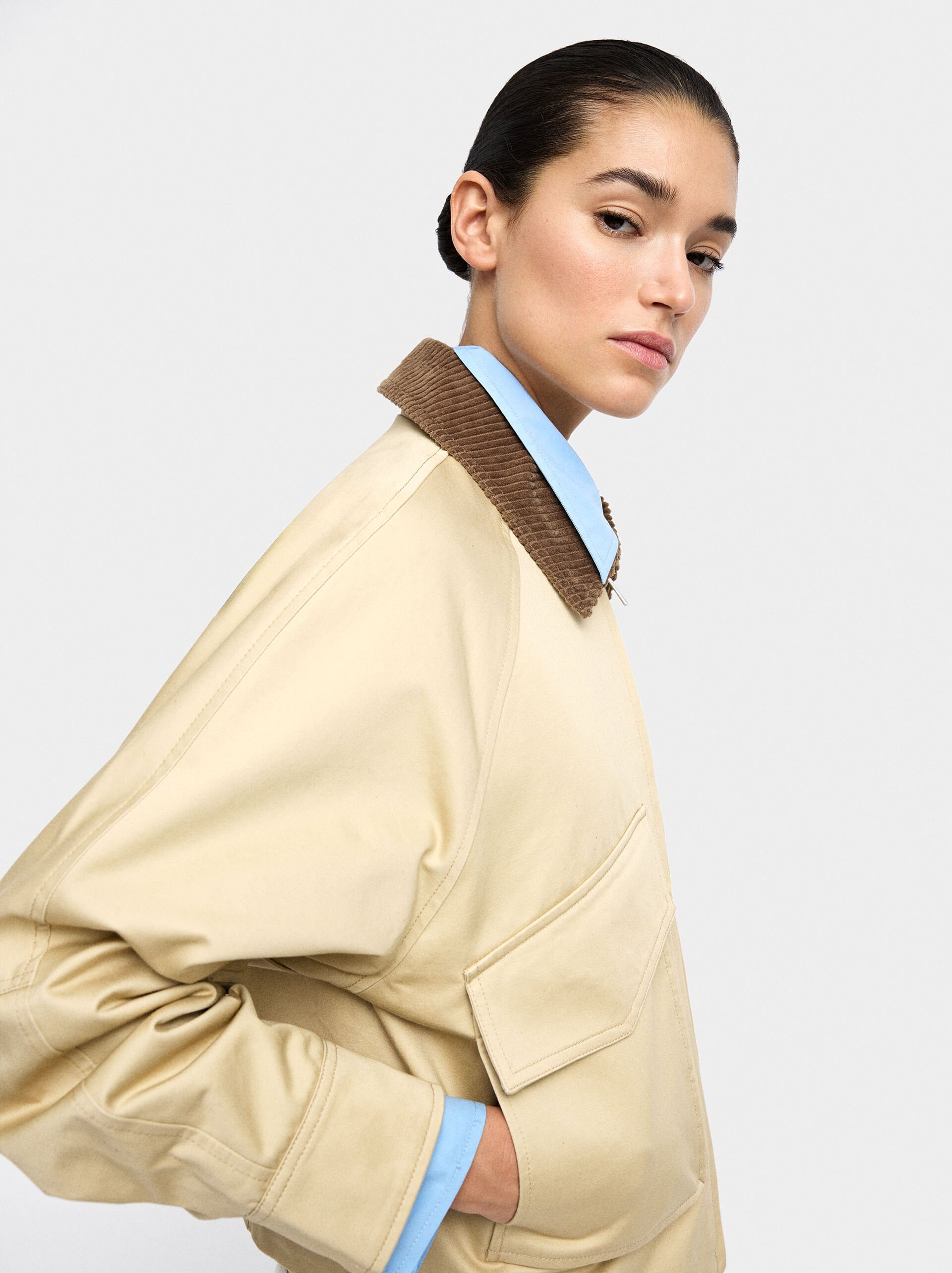 Jacket with contrast collar 100% cotton image number 1.0