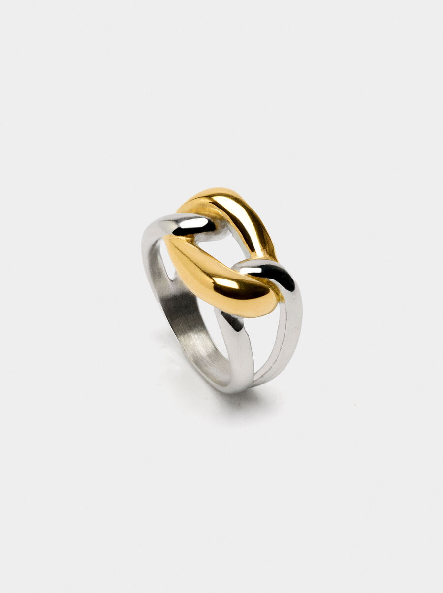 Bicolor intertwined links ring - stainless steel
