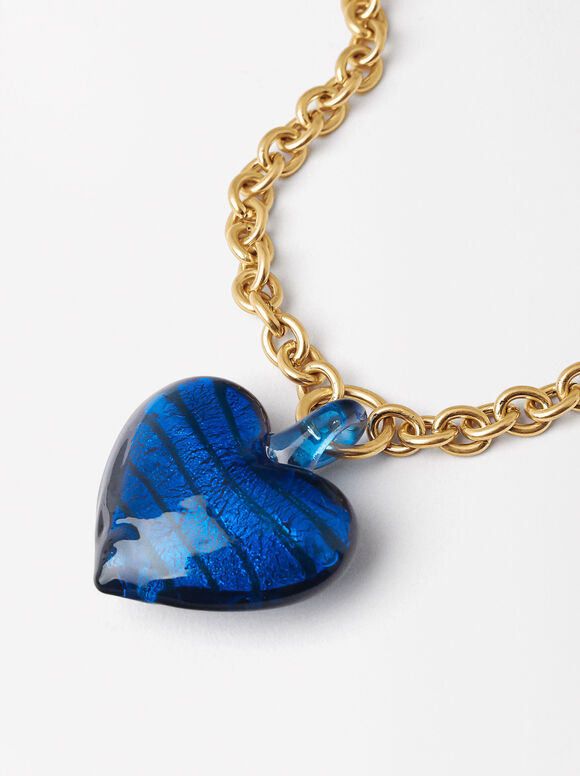 Crystal Heart Necklace, Blue, hi-res