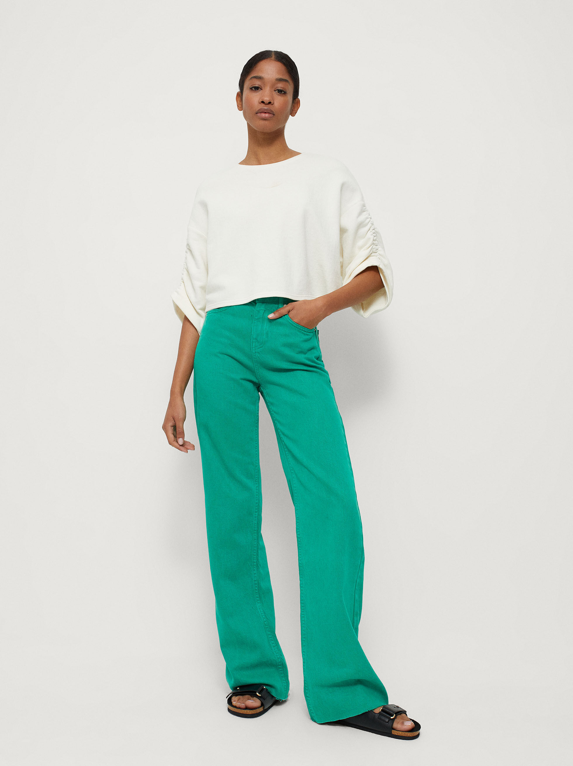 Straight Fit Jeans - Green - Woman - Trousers - parfois.com