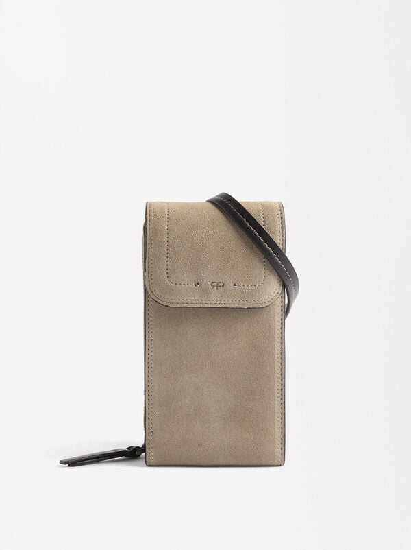 Leather phone pouch with flap closure