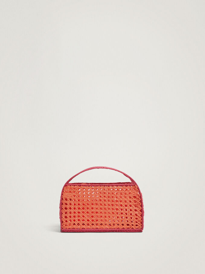 Straw Basket Shopper Bag, Orange, hi-res