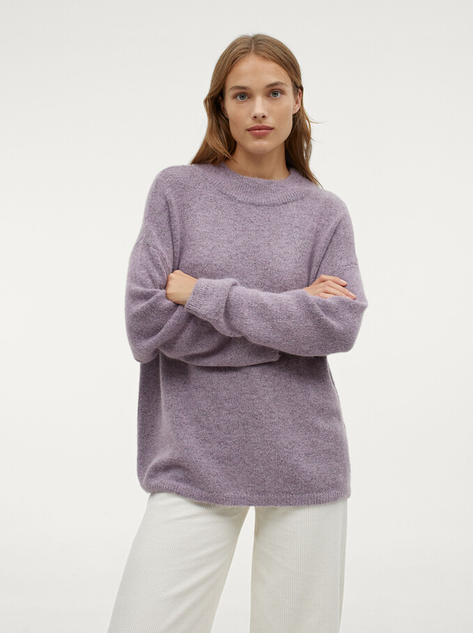 Knitted Perkins Neck Sweater, Violet, hi-res