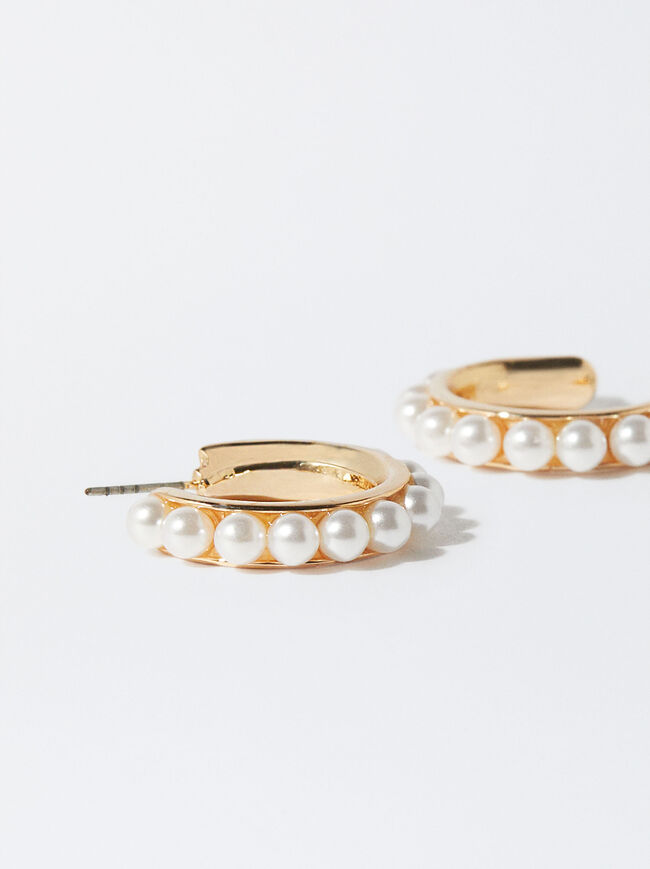Golden Earrings With Pearls image number 2.0