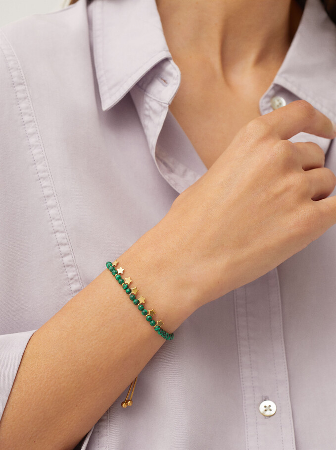 Adjustable Stainless Steel Bracelet With Stars, Green, hi-res