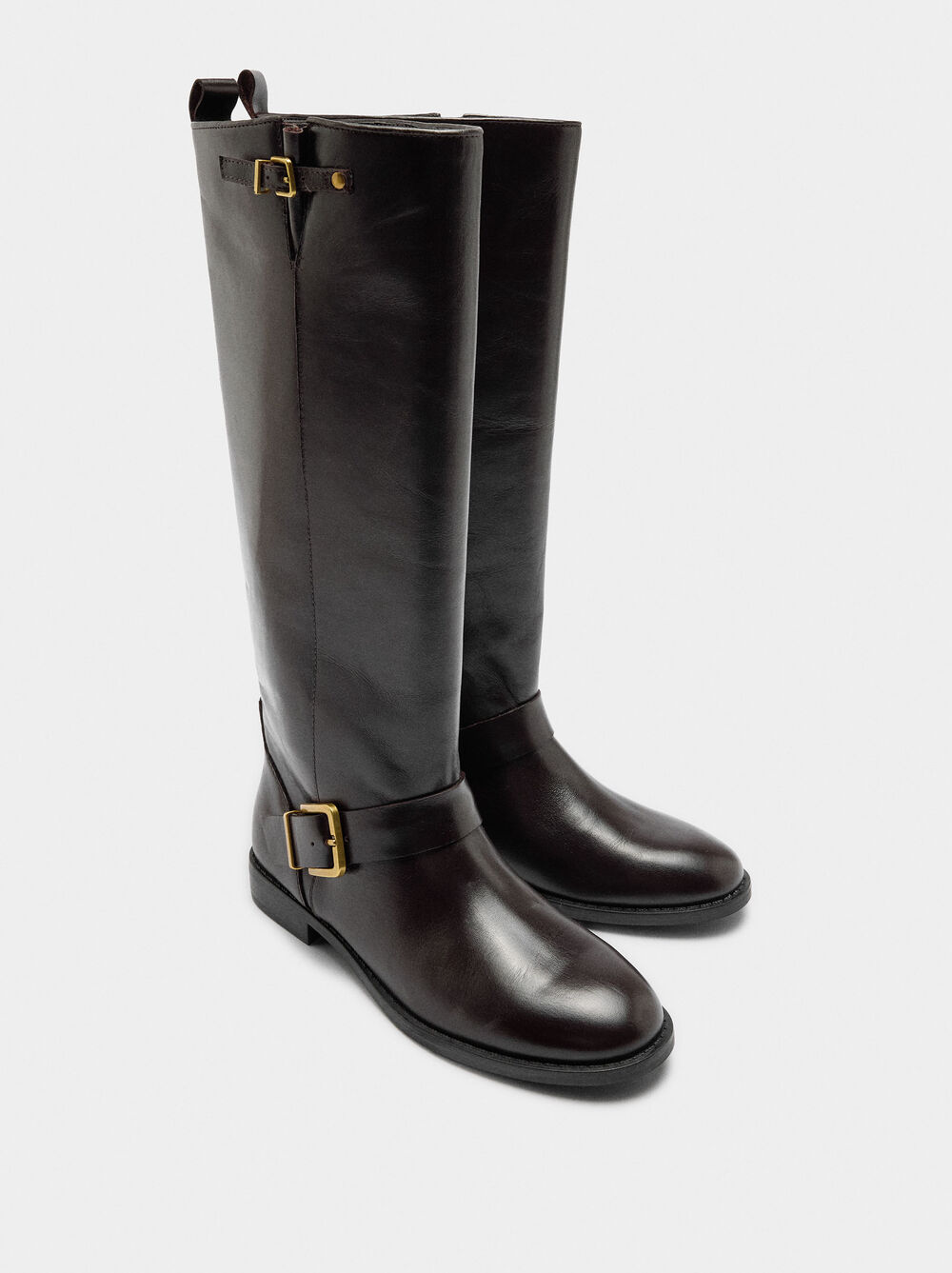 High leather boots with buckles