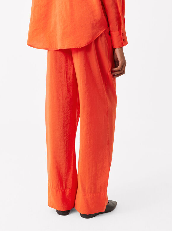 Online Exclusive - Straight Trousers With Pleats, Orange, hi-res