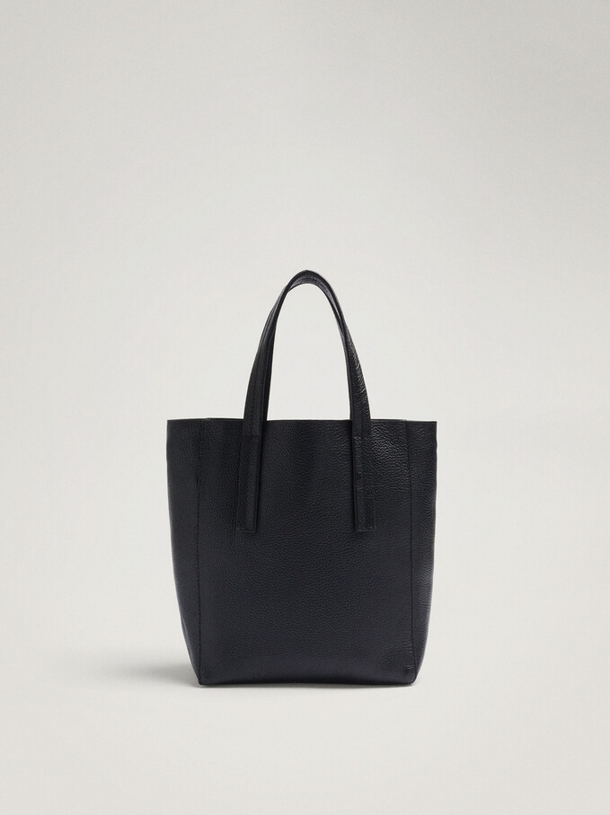 Leather Shopper Bag, Black, hi-res