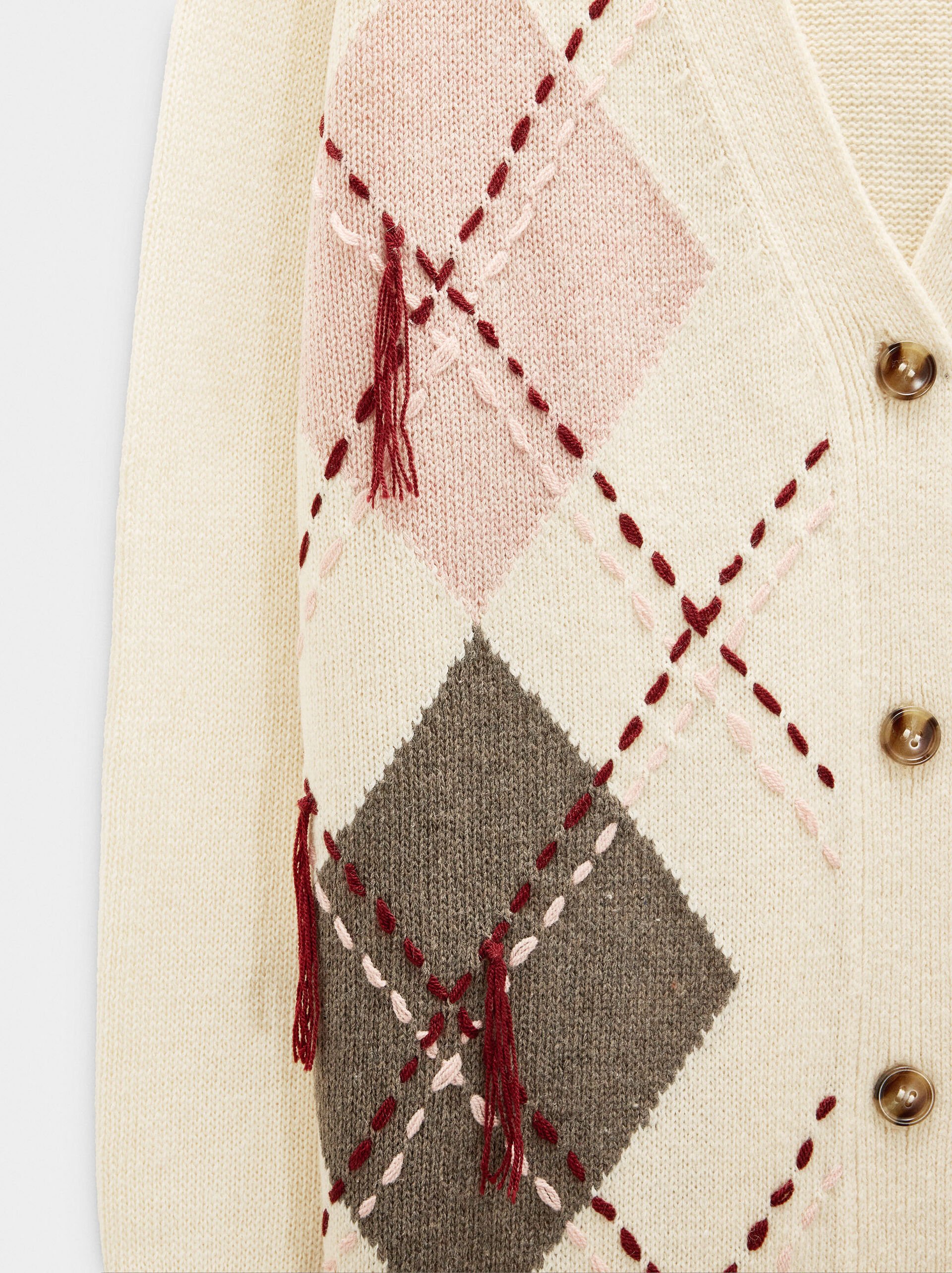 Knit cardigan with argyle and embroidery image number 6.0
