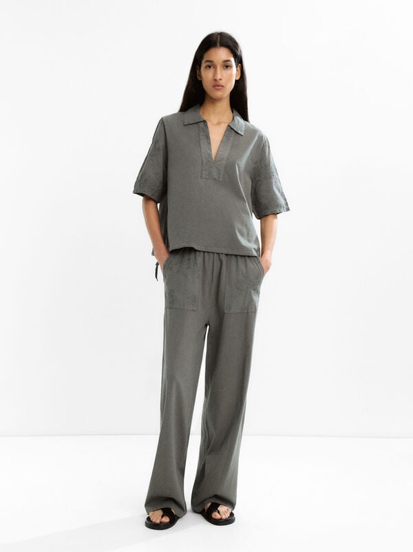 100% cotton trousers with embroidery