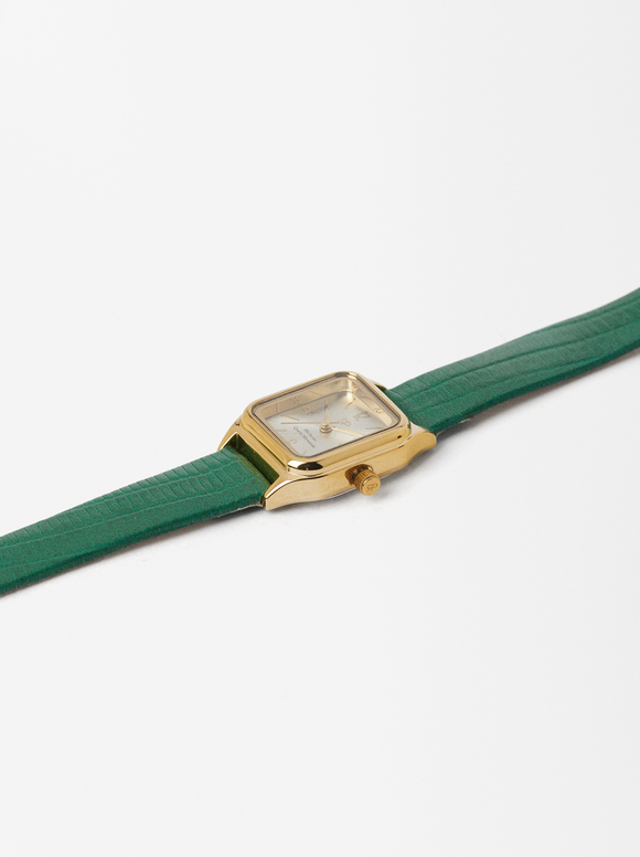 Personalized Square Case Watch, Green, hi-res
