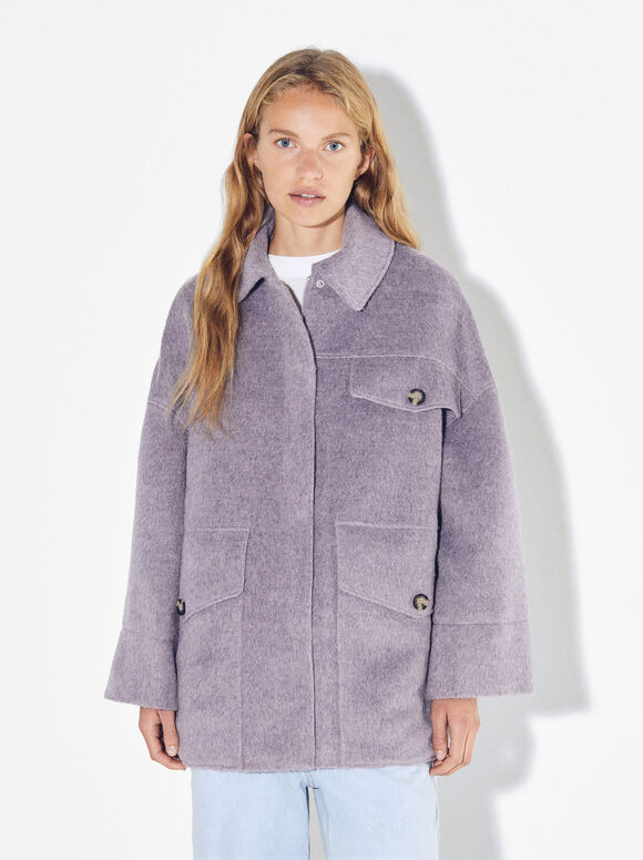 Coat With Flap Pockets, Purple, hi-res