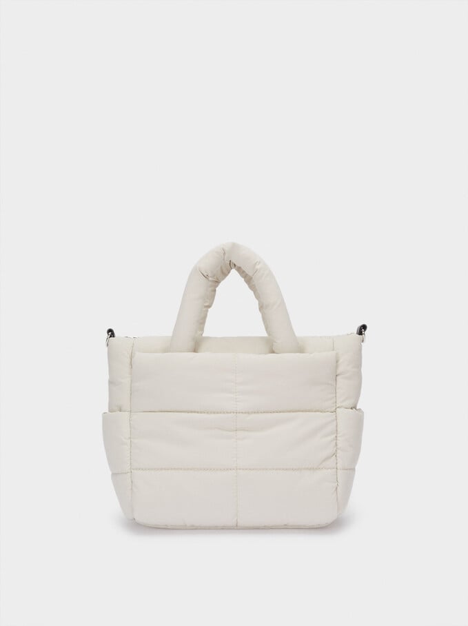 Quilted Nylon Tote Bag, White, hi-res