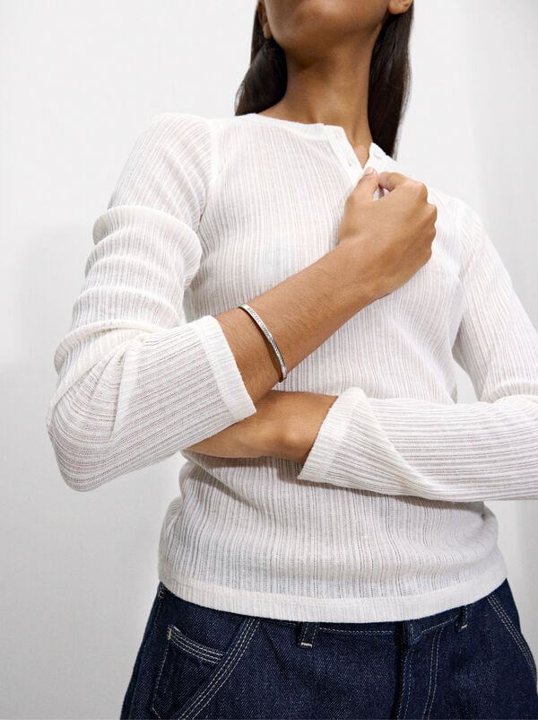 Rigid bracelet with crystals - stainless steel