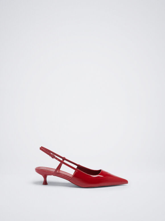 Chaussure À Talon Vernies Ouvertes À L’Arrière, Rouge, hi-res