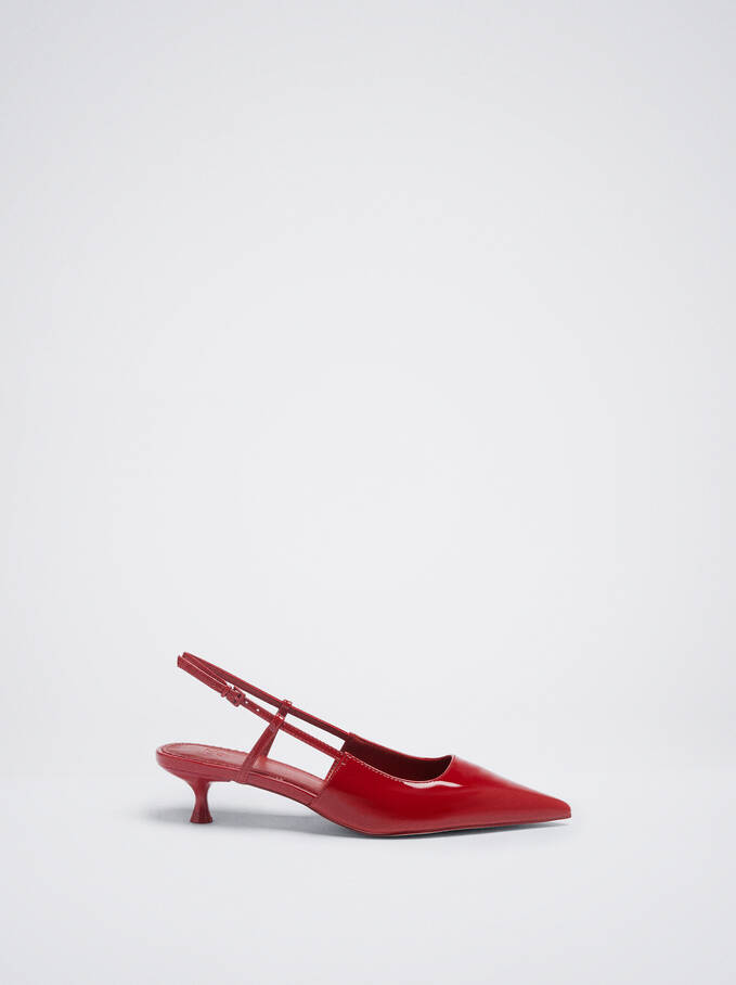 Patent Finish Slingback High Heel Shoes, Red, hi-res