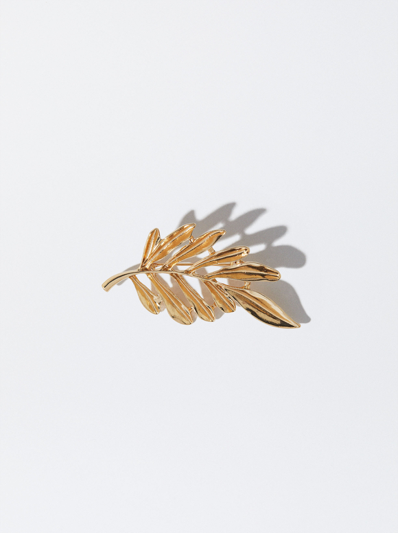 Leaf Brooch, Golden, hi-res