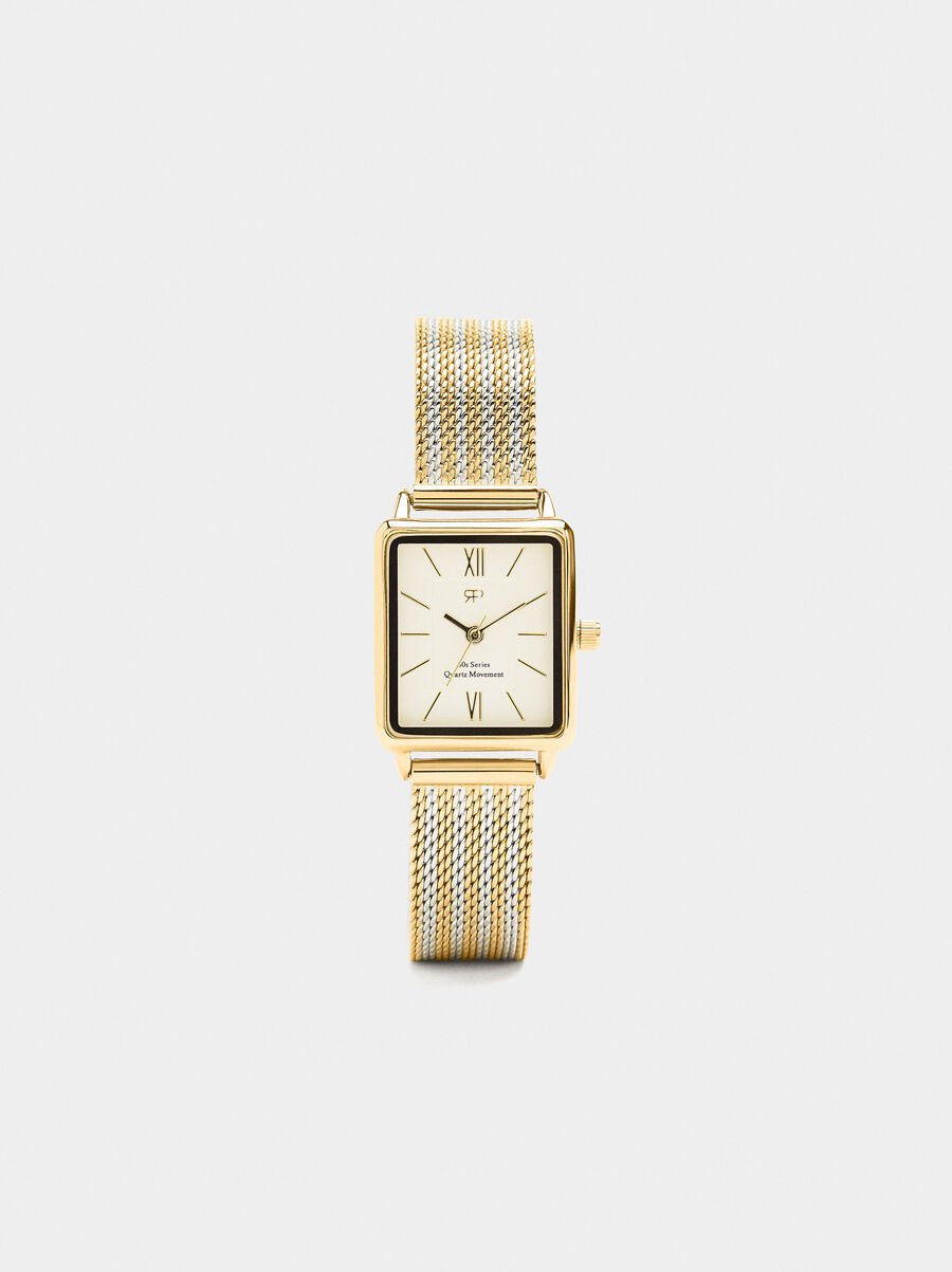 Watch with bicolor steel mesh strap