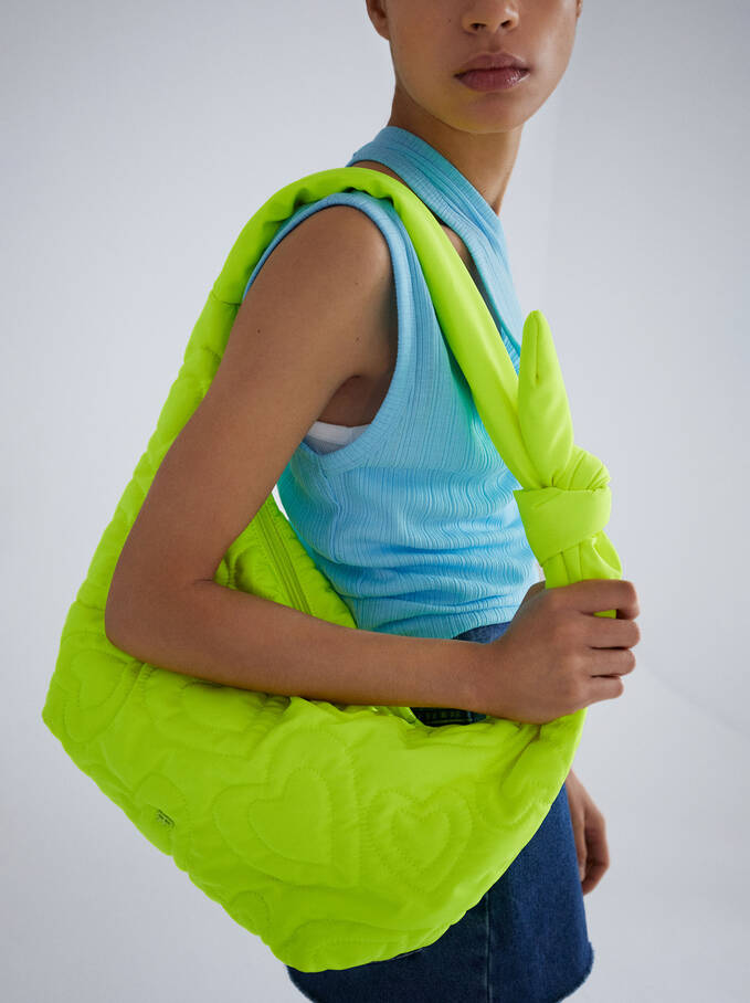 Nylon Heart Shoulder Bag, Green, hi-res