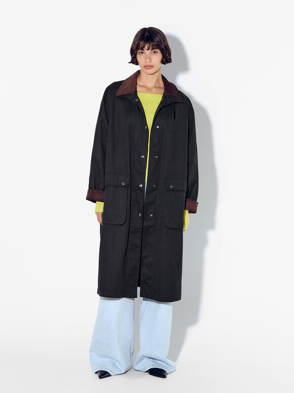 Long Parka With Pockets And Hood, Black, hi-res