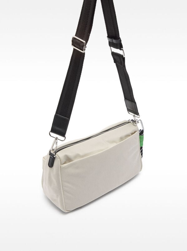 Nylon crossbody bag with exterior pocket