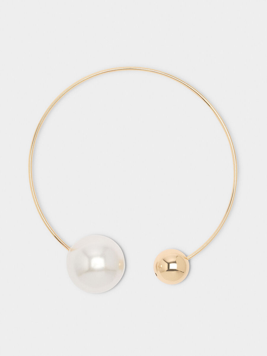 Rigid necklace with sphere and pearl